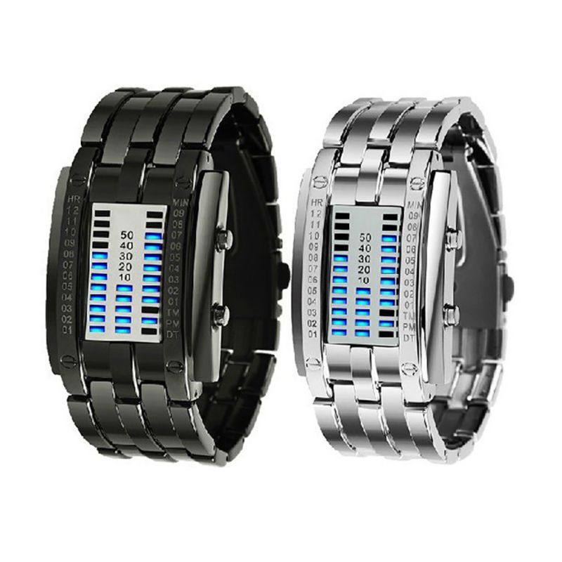 Reloj binario de acero inoxidable para hombre y mujer, pulsera Digital LED con fecha, color negro, con tecnología del futuro