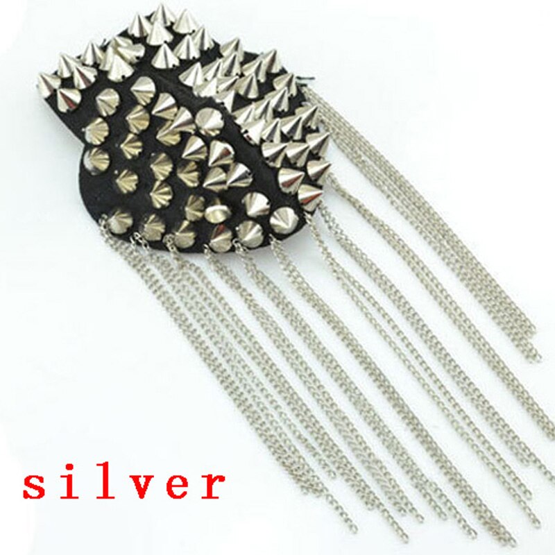 Gothic Punk Rivets Cool Brooch Board Mark Gold Metal Spike Tassel Epaulet Shoulder Unisex Women Men Costume Jewelry