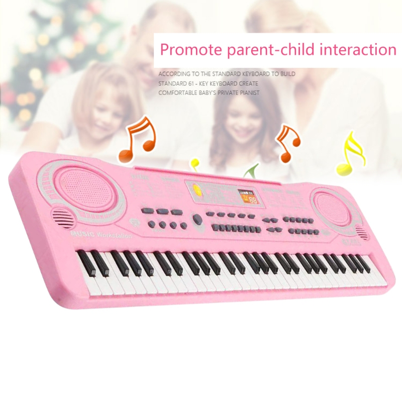 61 Keys Piano Keyboard, 61 Mini Keys Portable Music Keyboard for Beginners Kids with Microphone, 2 Teaching Modes, Pink
