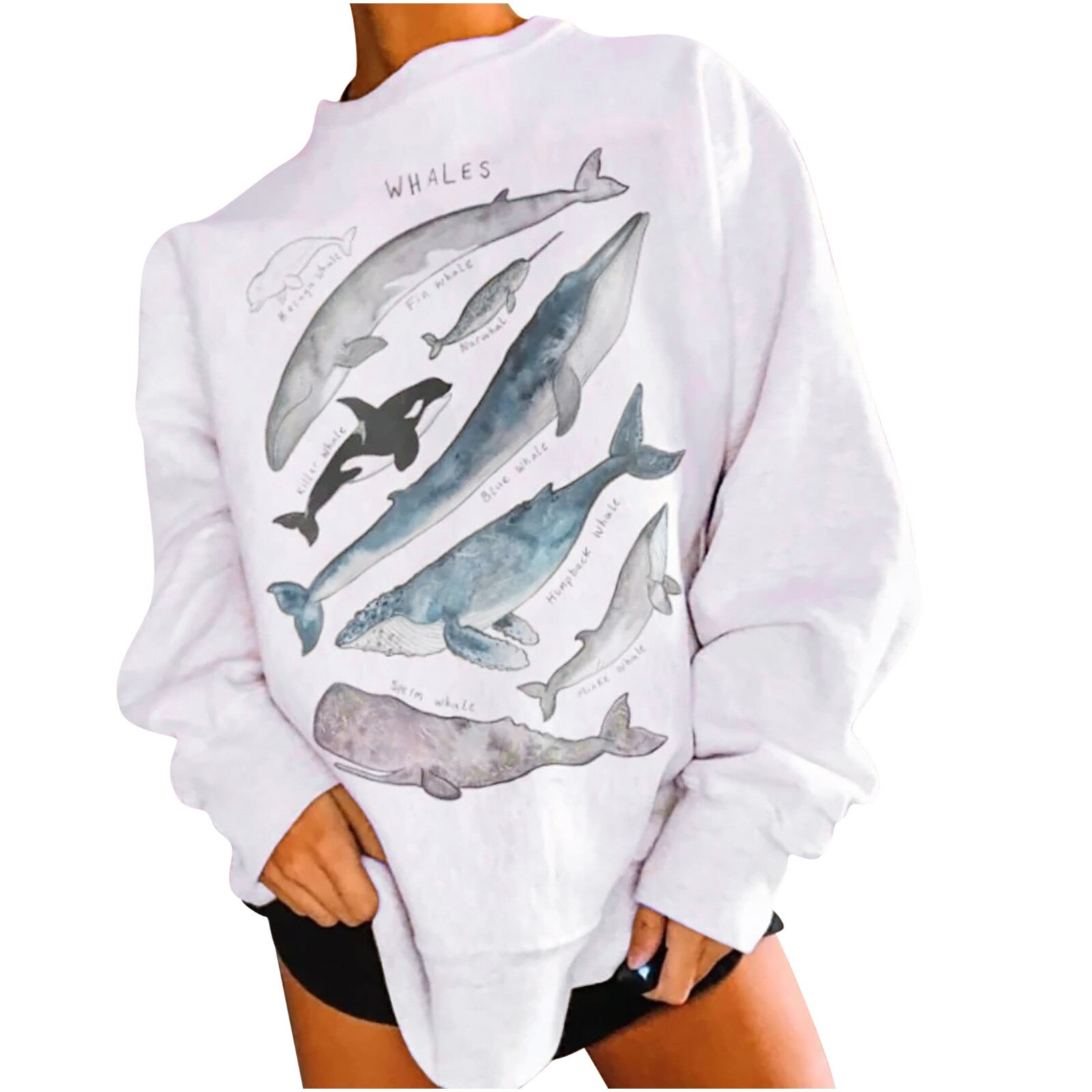 Sweatshirt Unisex Fish Print Casual Herfst Winter Ronde Hals Lange Mouwen Sweatshirt Trui Tops Oversized Hoodie: Xxxl