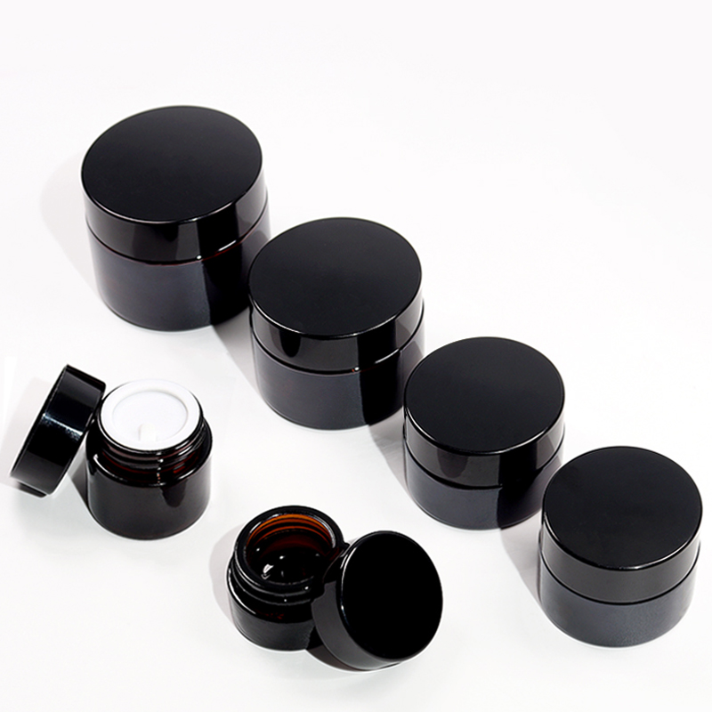 Frascos de vidrio marrón ámbar para cosméticos, botellas de crema facial, bálsamo labial, bote de muestra para el cuidado de la piel, frascos de maquillaje, 5g/10g/20g/30g/50g, 5 uds.