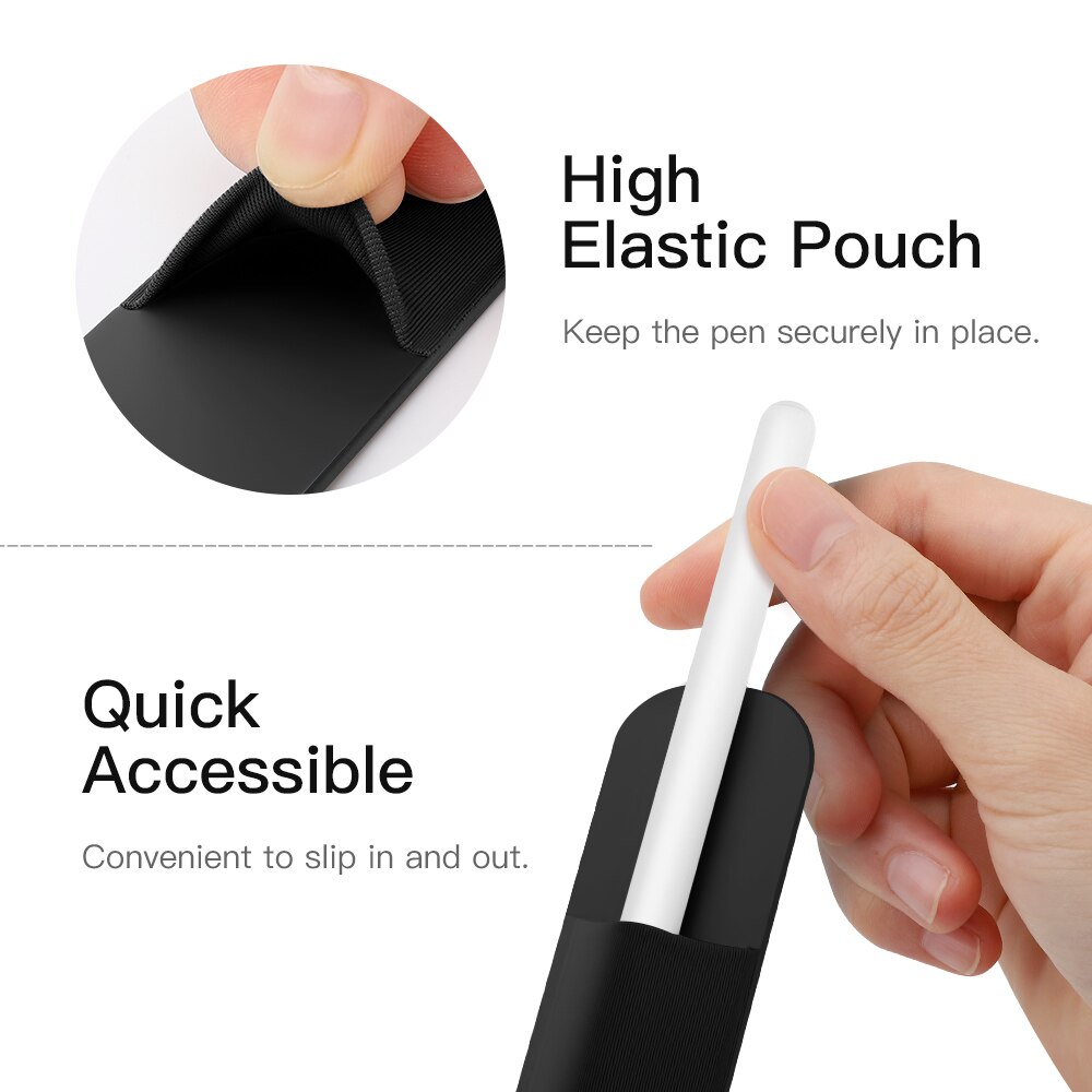 Penalholder holder klistermærke til æbleblyant  (1st og 2nd gen), elastisk lomme blyantpose pu læder klæbende ærme til luft 3