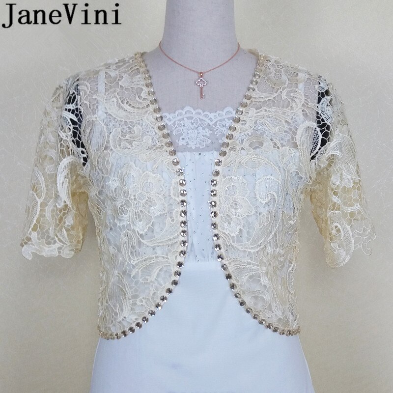 JaneVini, chaquetas cortas de encaje con cuentas para boda, se encoge para mujeres, verano, cristales rosas, Bolero, envolturas nupciales, accesorios de abrigo, Bolerka