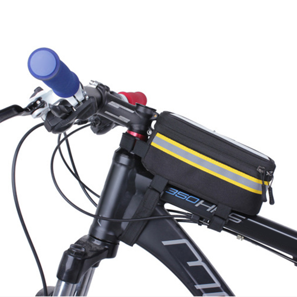 Bicycle Front Tube Bag Cycling Accessories Frame Waterproof Front Bags Cell Mobile Phone Case Holder Bike: Yellow / L
