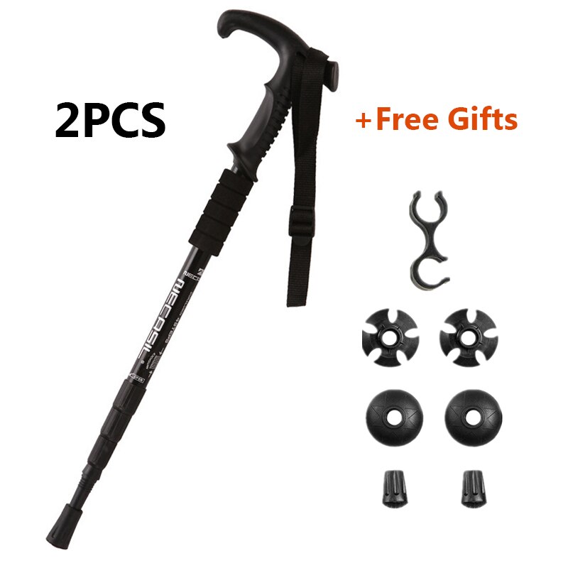 2PCS Nordic Walking Sticks TelescopicTrekking Poles Hiking Stick 4 Section Anti Shock Adjustable Telescopic Canes Stick