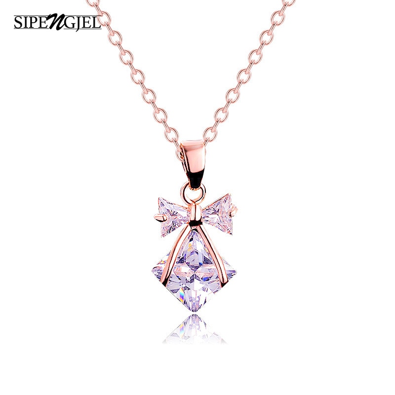 malutki modny cyrkonia kokarda z kryształami naszyjnik wysokiej jakości jasny kwadratowy kryształowy naszyjnik dla kobiet biżuteria