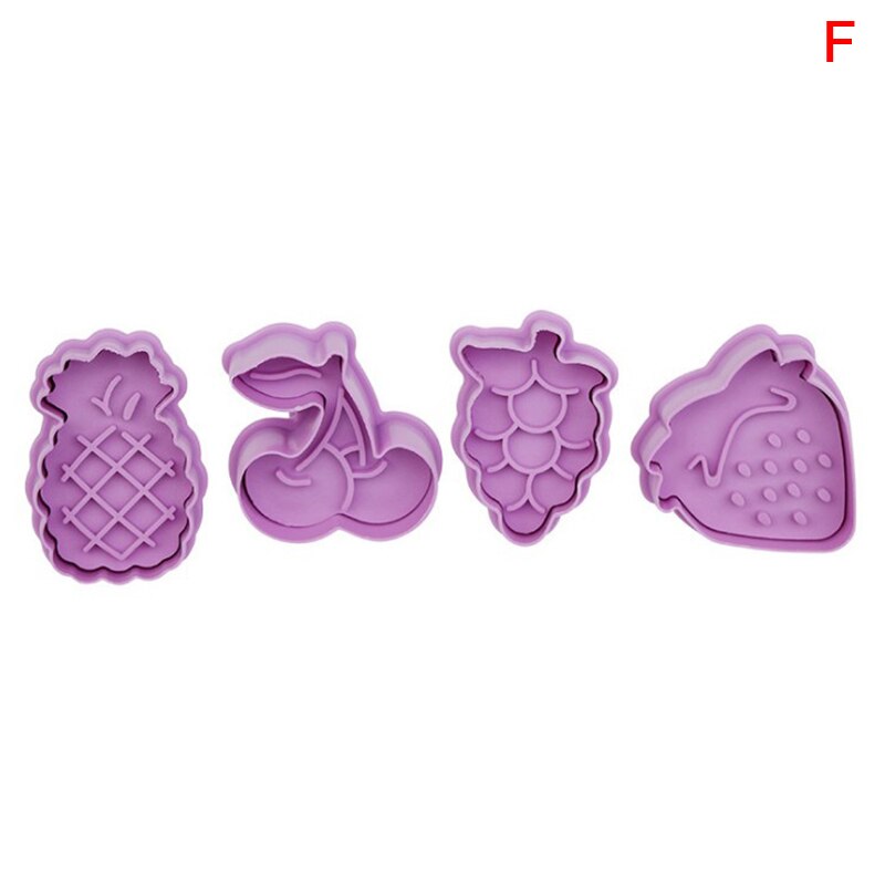 4 st/set livsmedelsklassad plast julform kakskärare köksbakverktyg kolvstämpel fondant tårtdekoreringsverktyg: F