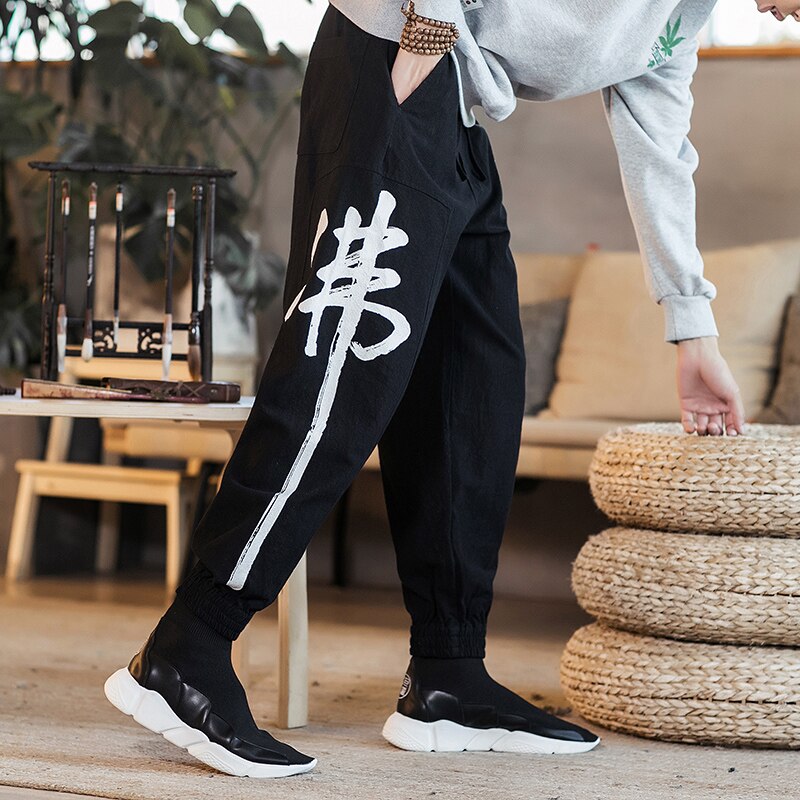 Miesten Harem Housut Kiinalainen Tyyli Puuvilla Pellava Joggeri Suuri Koko 5XL