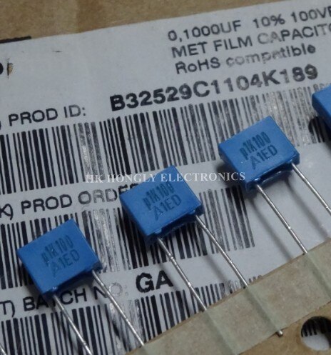 50PCS B32529 U1K100 U1J100 U39J100 0.1UF 0.39UF 104 394 K J 100V P=5mm FILM CAPACITOR: U1K100  0.1UF 100V