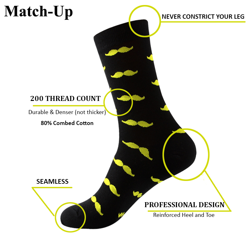 Chaussettes moustache en coton peigné pour hommes 9 styles taille américaine (7.5-12)