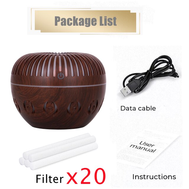 Electric Humidifier Essential Aroma Oil Diffuser Ultrasonic Wood Grain USB Mini Mist Maker LED Light Aromatherap for Home: D filter 20