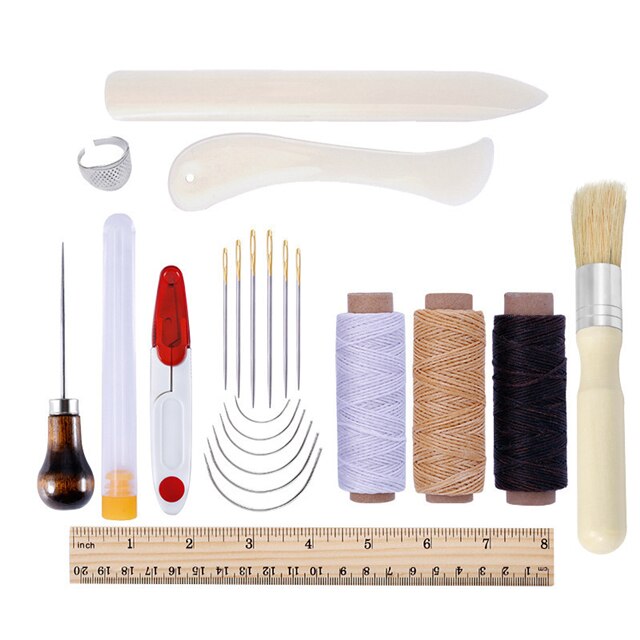 Leather Craft Tools Leather Sewing Kit Leathercraft Hand Tool Kits Stitching Punch Carving Tools Leather Sewing Tools For DIY: Style E