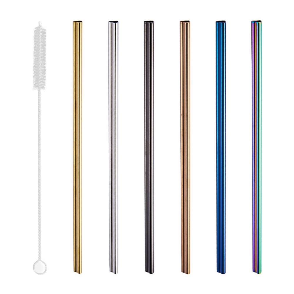 Juego de pajitas de acero inoxidable 304, Pajita de Metal reutilizable para batidos de té con burbujas, tubos rectos Boba para Bar y