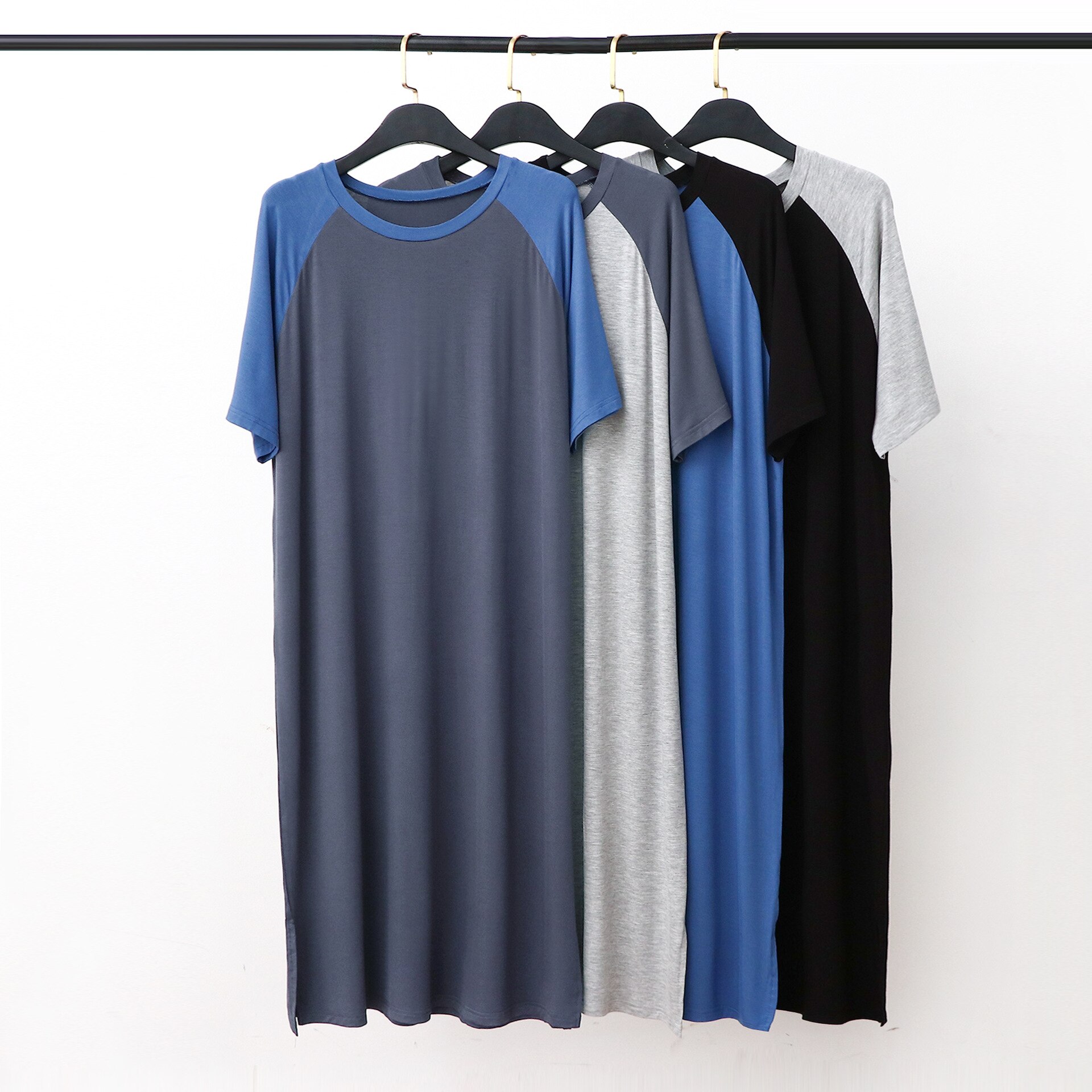 Mannen Pyjama Jurk Korte Mouwen Mid-Lengte Nachtjapon Comfortabele Losse Plus Size Badjas Thuis Jurk