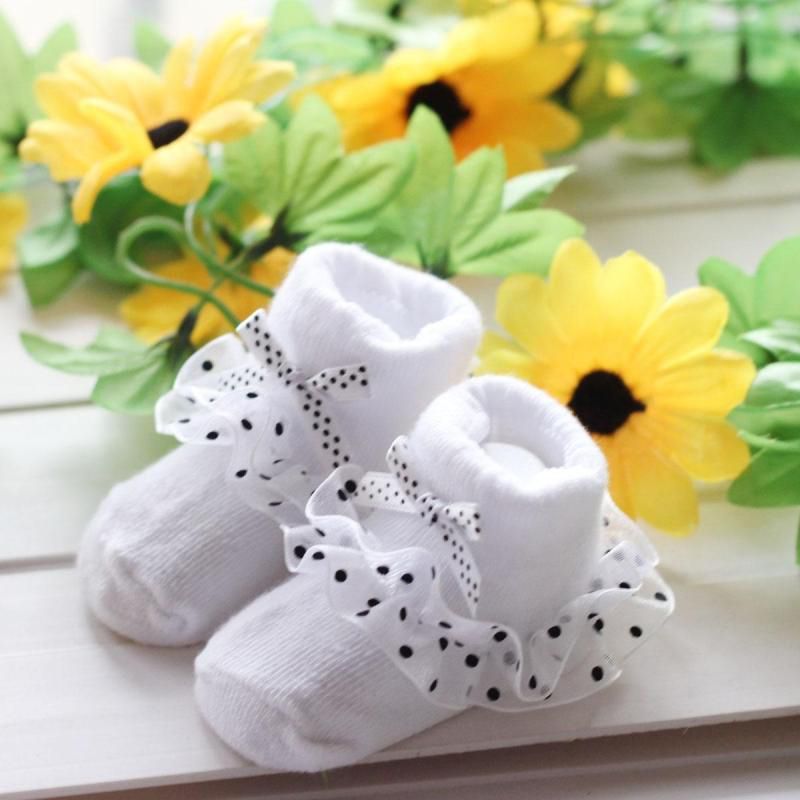 Cotton Baby Princess Bowknots Socks Toddlers Infants Babys Girls Cotton Ankle Socks 0-6 Month: White