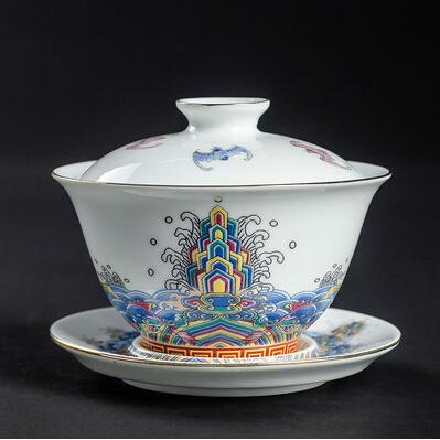 Dehua biała porcelana Gaiwan duży ceramiczny niebieski i biały Sancai przykrywka do filiżanki pojedyncza filiżanka Jingdezhen zestaw do parzenia herbaty: 23
