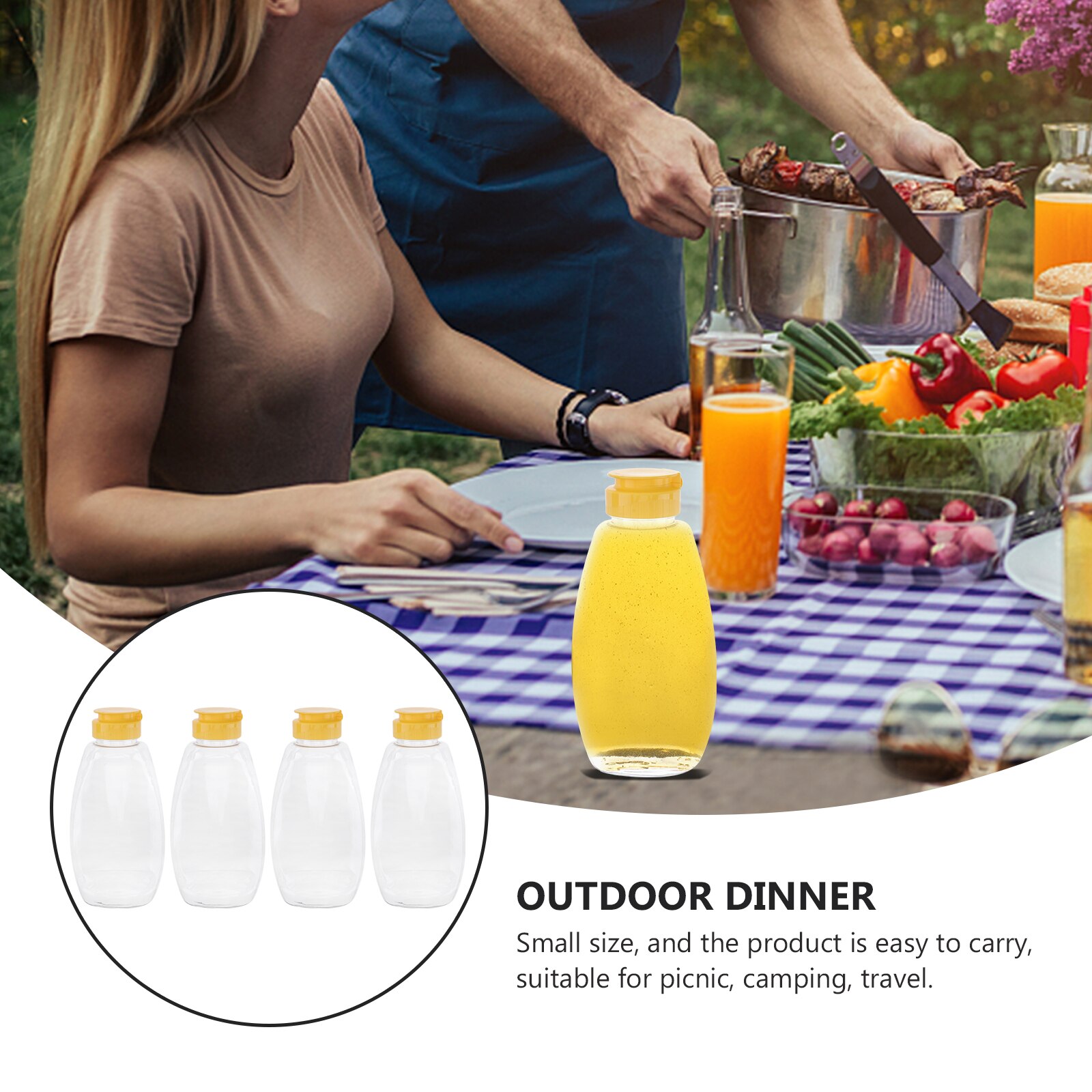 4pcs Transparent Plastic Honey Bottle Food Packaging Bottle Honey Jar With Lid Honey Bottle Jam Container for Home (500g