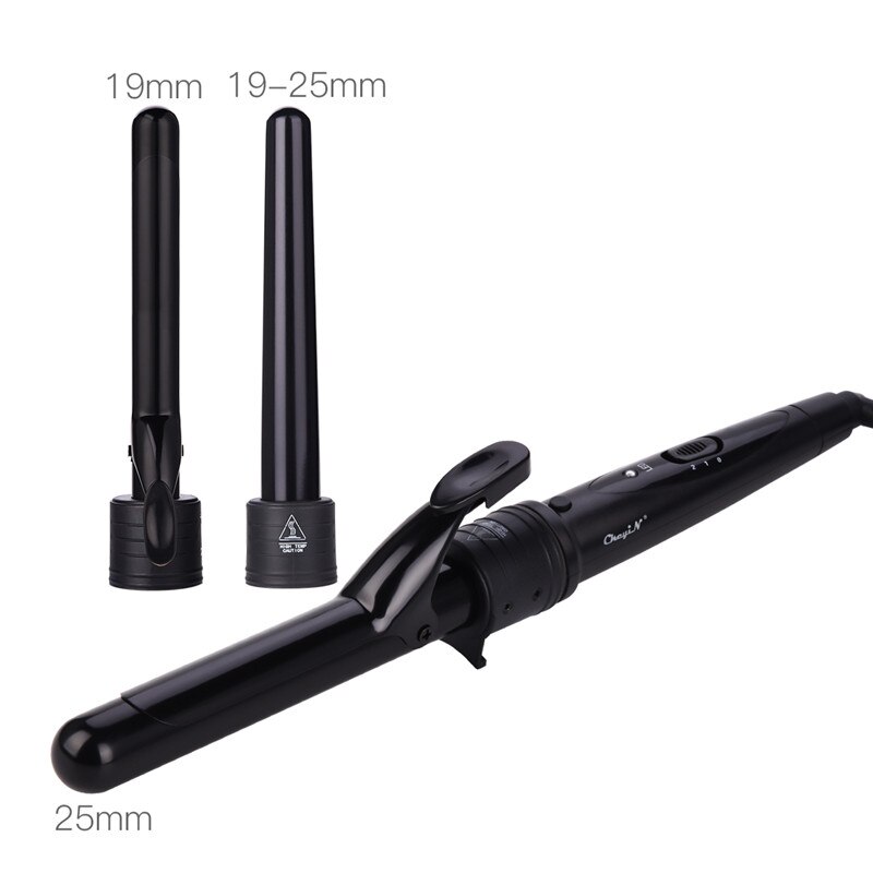 3 In 1 Temperature Control Styling Tools Ceramic Cone Hair Curling Iron Tong Electric Hair Curler Roller Curling Wand Waver 3536: Rose Red