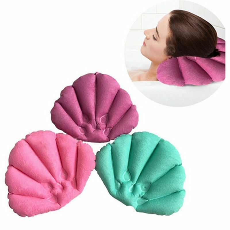 Soft Home Spa Inflatable Bath Pillow Cups Shell Shaped Neck Bathtub Cushion Support Pillow Bathtub Cushion Random Color