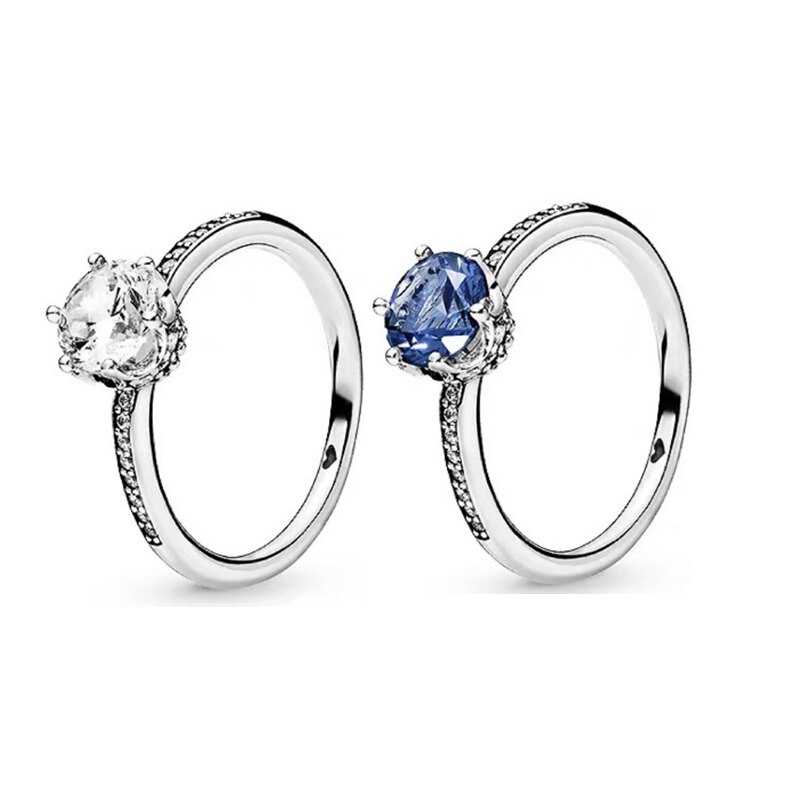 Authentic 925 Sterling Silver Ring White & Blue Crystal Rings For Women Original European DIY Fine Jewelry Wedding