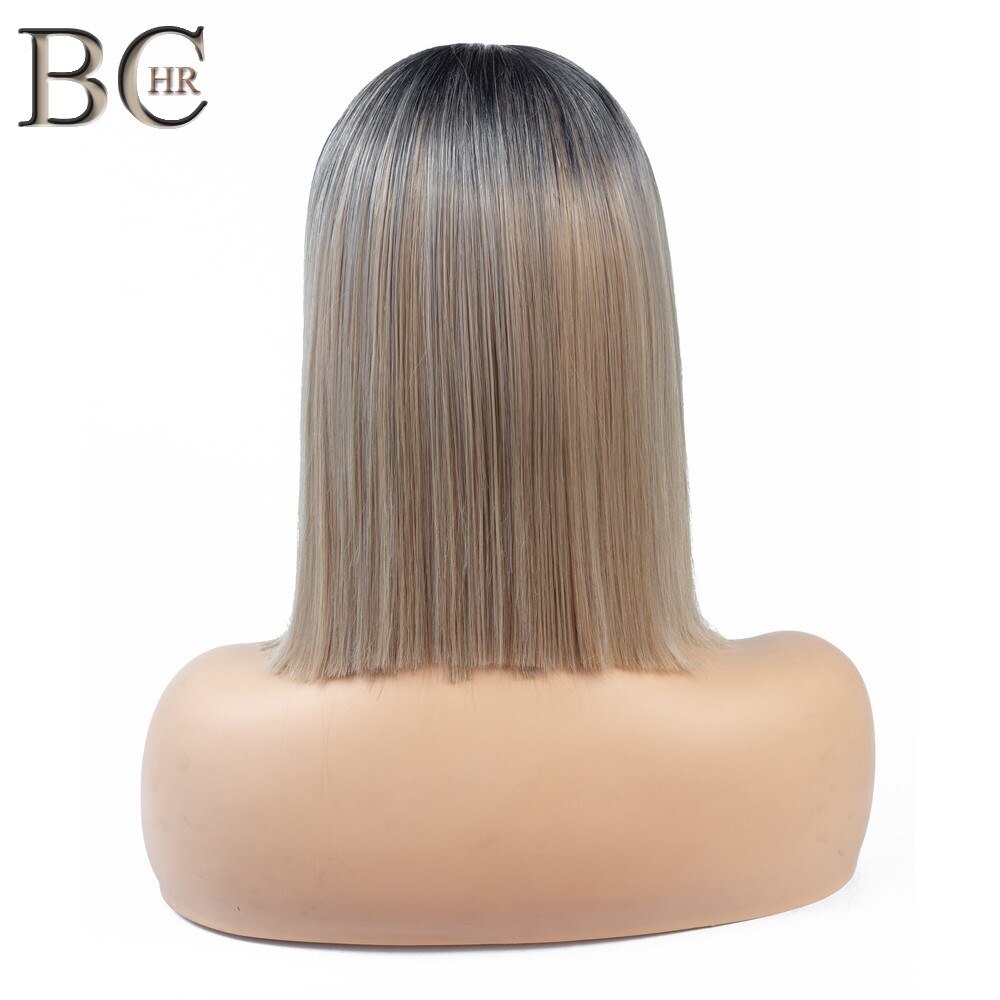 BCHR Korte Rechte Synthetisch 13*4 Lace Front Pruik Donkere Wortel Blonde Ombre Pruik voor Vrouwen Lace Bob Haar