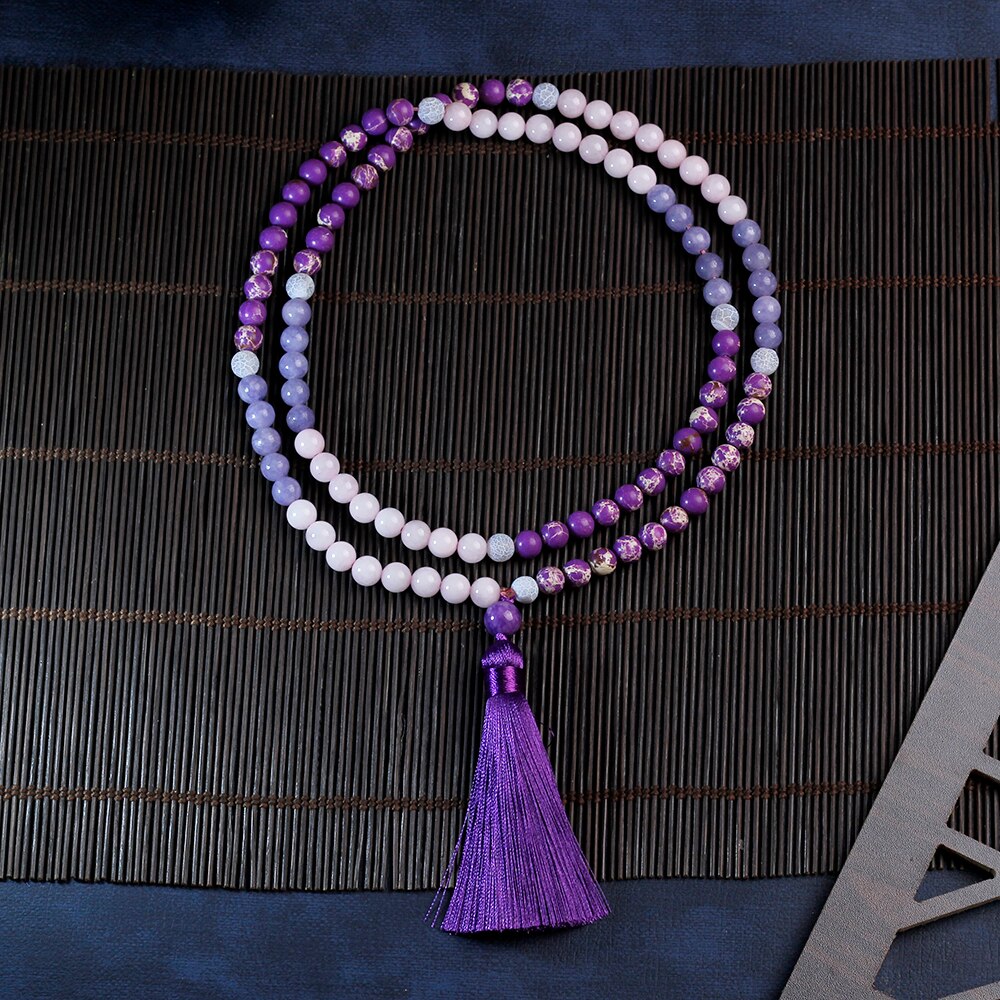 Collar Japamala para mujer, borla púrpura, collar con cuentas, piedra Imperial, meditación, Yoga, fuente disponible, joyería femenina 108: Default Title