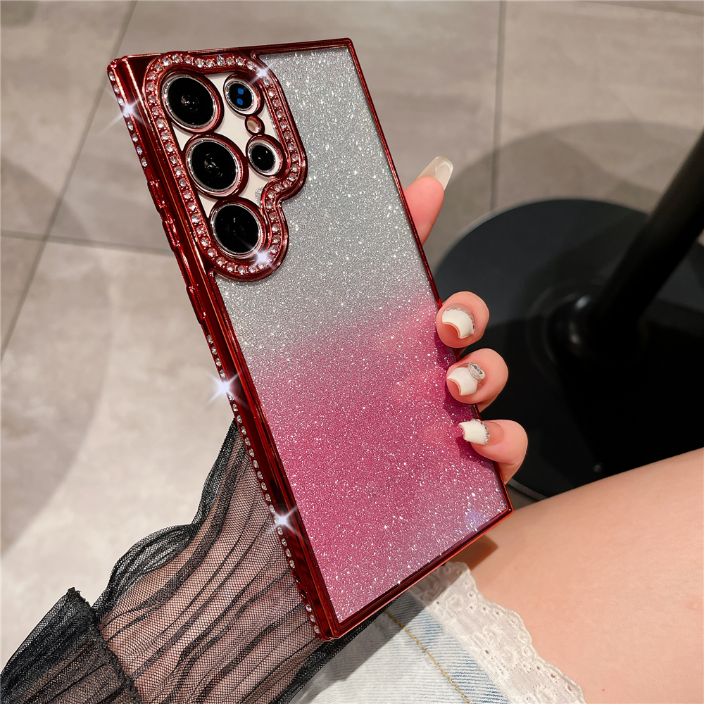 Custodia per telefono trasparente con diamanti con strass glitterati placcati di lusso per Samsung S23 ultra S22 più coperchio morbida e trasparente a colori sfumati