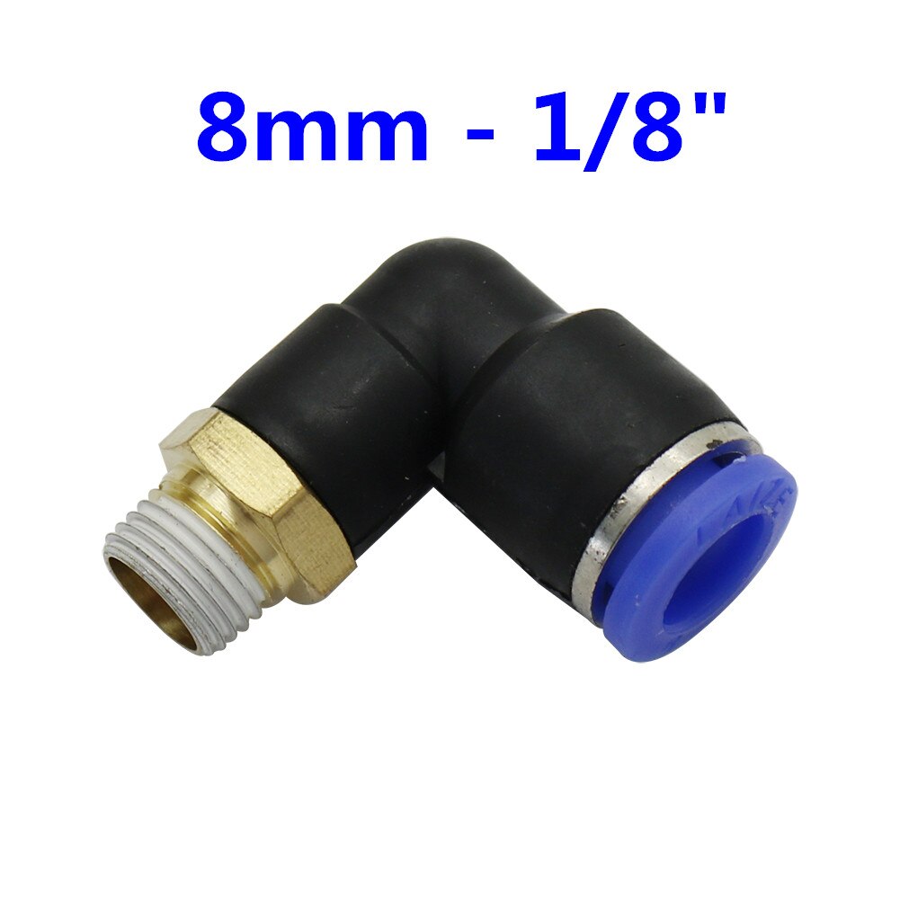 Conector de tubo neumático de aire, 10mm, 8mm, 6mm, 4mm, 12mm, OD, manguera de 1/8 &quot;, 1/4&quot;, 3/8 &quot;, 1/2&quot;, rosca macho, conectores en forma de L, accesorios de tubería: 8mm - 1I8 inch