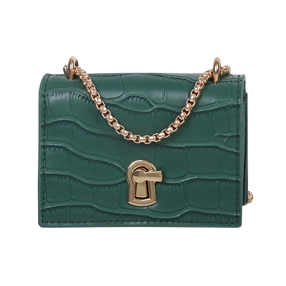 Women Mini Shoulder Bags Wild Simple Female Daily Messenger Bag Lady PU Leather Chain Crossbody Handbag: Green