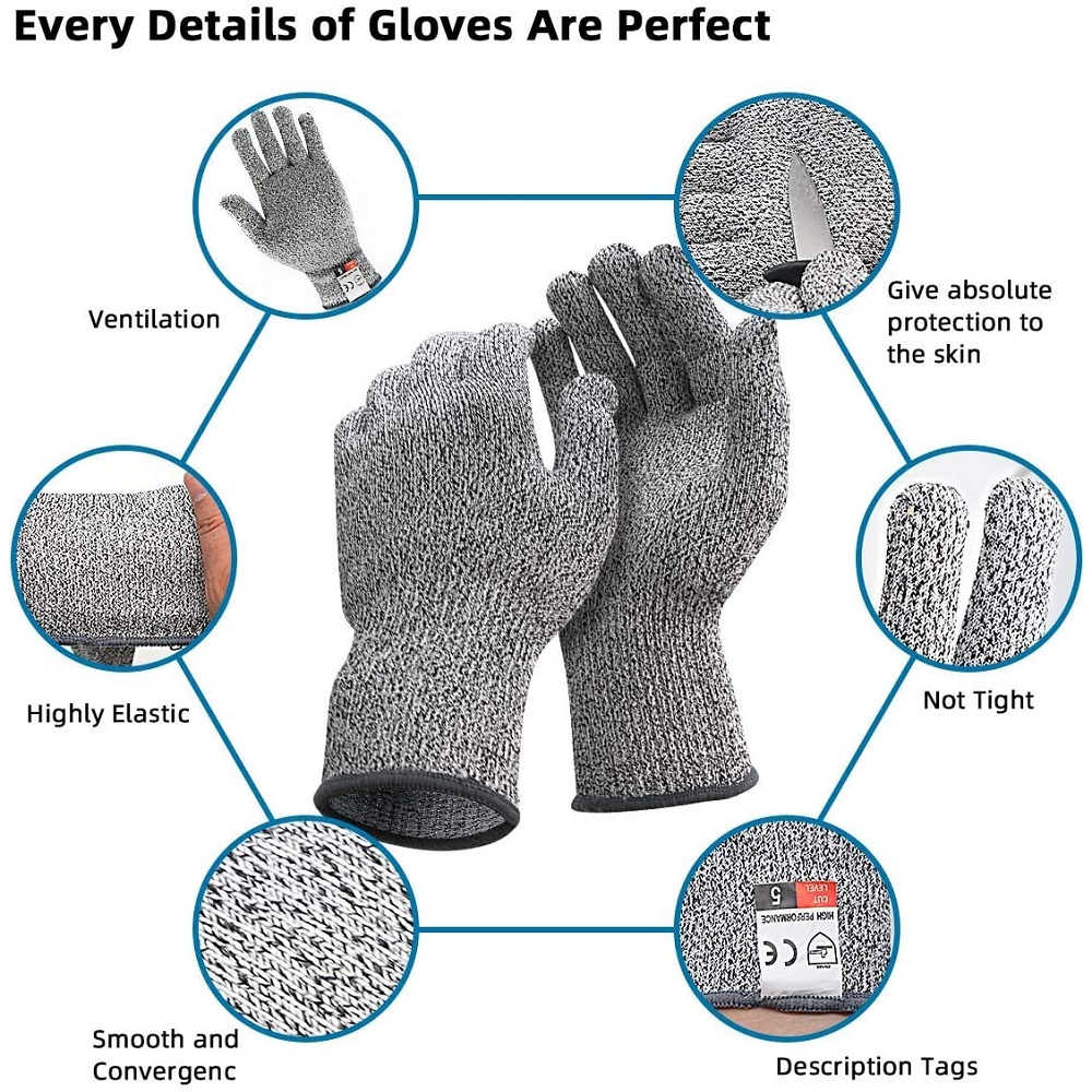 Anti Cut Safety Gloves High-strength Industry Kitchen Gardening Anti-Scratch Cut Proof HPPE Level 5 Glass Multi-Purpose Gloves