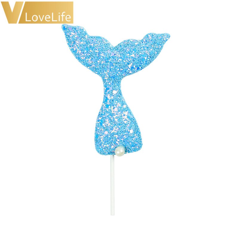 Glittering Mermaid Tail Cake Topper Under The Sea Ocean Theme Birthday Party Sequin Cupcake Decor Wedding Baby Shower Supplies: blue style B