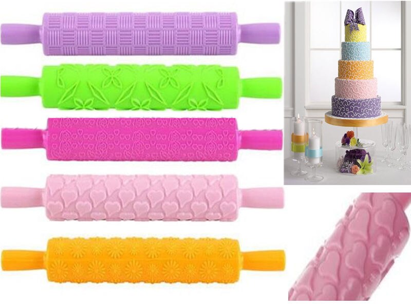 Rouleau à pâtisserie en plastique, outil de décoration de pâtisserie, pour gaufrage, Fondant, artisanat, motif de fleur, cœur