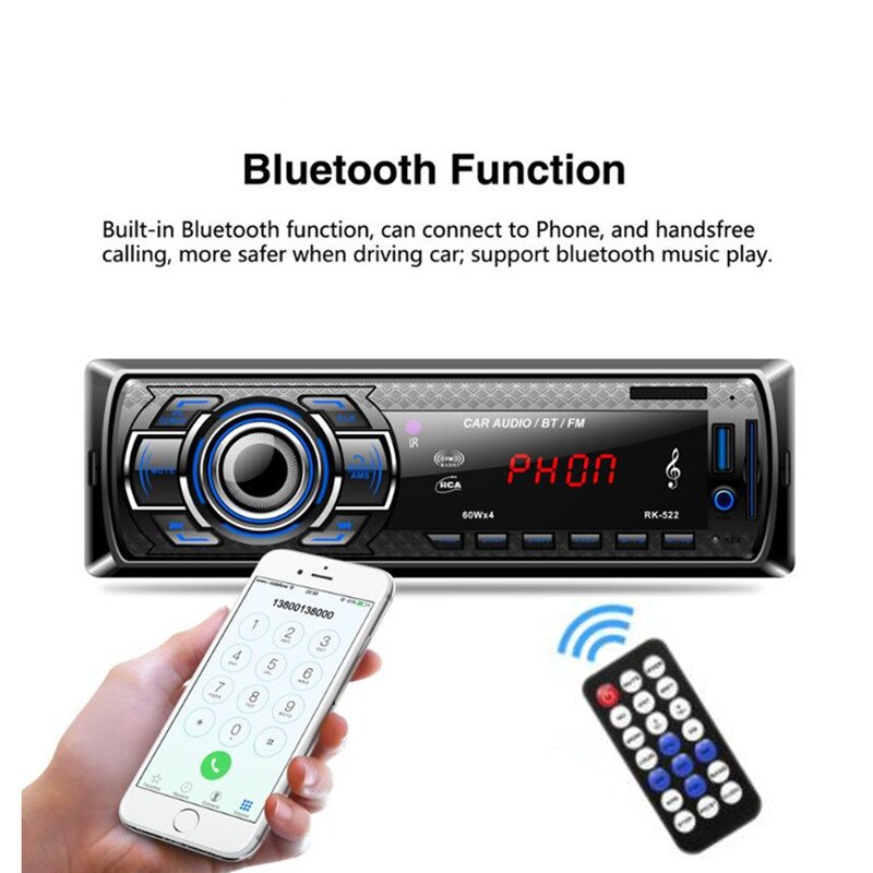 Car Radio Stereo Player Digital Bluetooth Car MP3 Player 60Wx4 FM Radio Stereo Audio Music USB/SD with In Dash AUX Input
