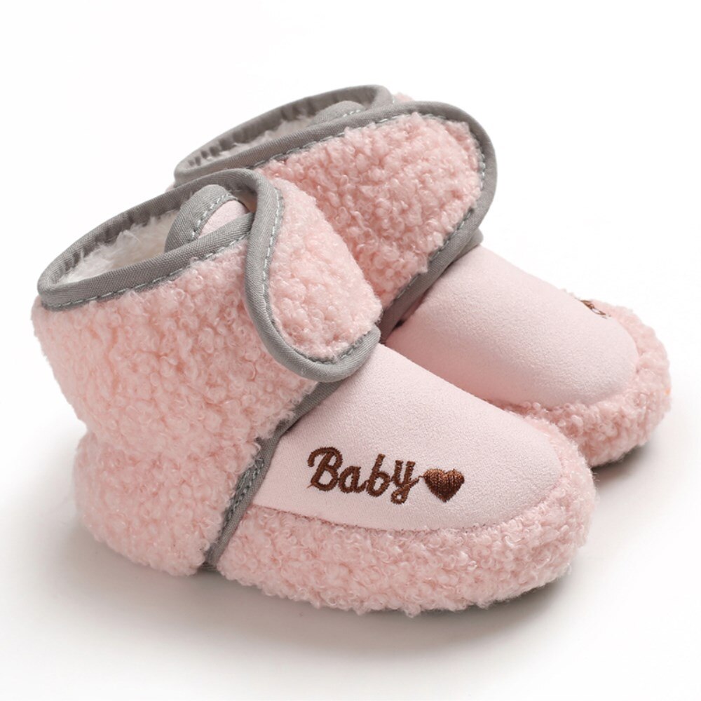 0-18M Toddler Baby Boys Girls Boots Winter Warm Soft Sole Plush Prewalker Snow Boots Children Kids Anti-Slip Crib Cotton Shoes: Pink / 7-12 Months