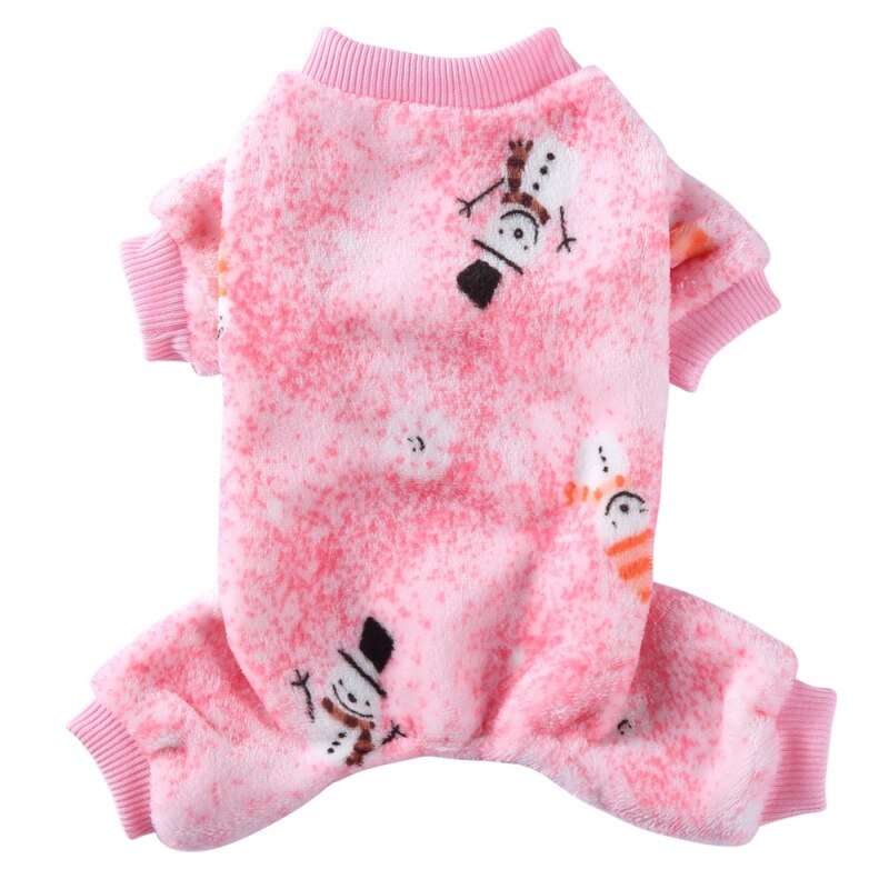Husdjur jul outfits 4- ben tecknat mönster hundkläder för kallt väder katt jumpsuit hund kostym: Rosa / L