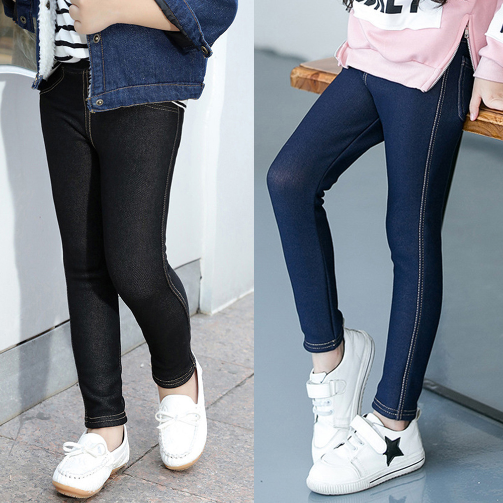 CYSINCOS Kids Girl Jeans Pants Winter Thick Plus Velvet Warm Long Trousers Baby Girl Leggings Stretch Jeans Children Denim Pants