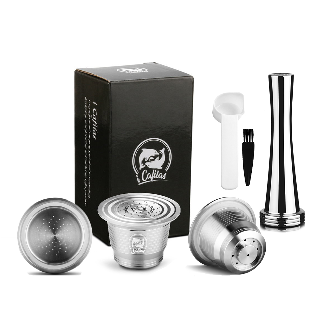 RECAFIMIL Reusable Coffee Capsule Stainless Steel Metal Refillable Coffee Pods for Nespresso Coffee Machine With Spoon & Brush: Mixed Color