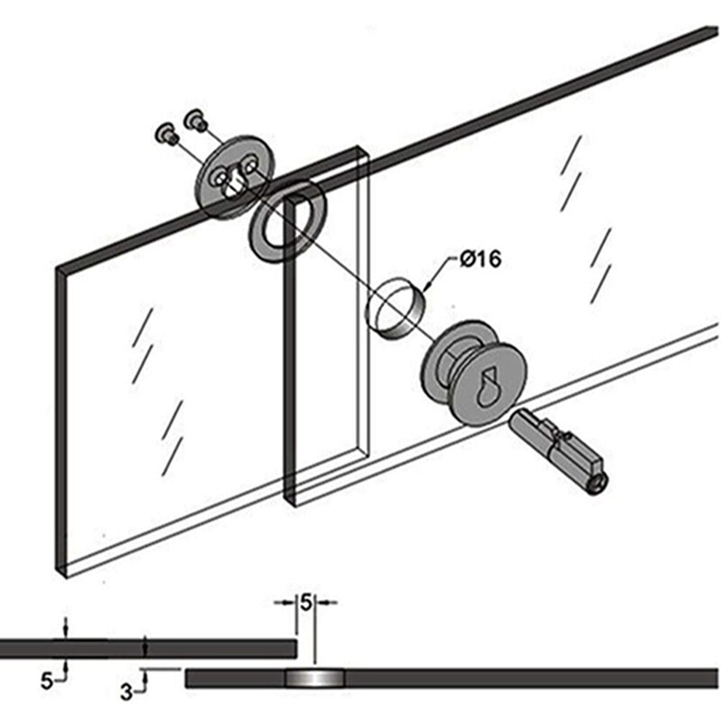 Single Glass Lock Zinc Alloy Showcase Cabinet Door Cylinder Sliding Glass Push Door Locks For Furniture Hardware