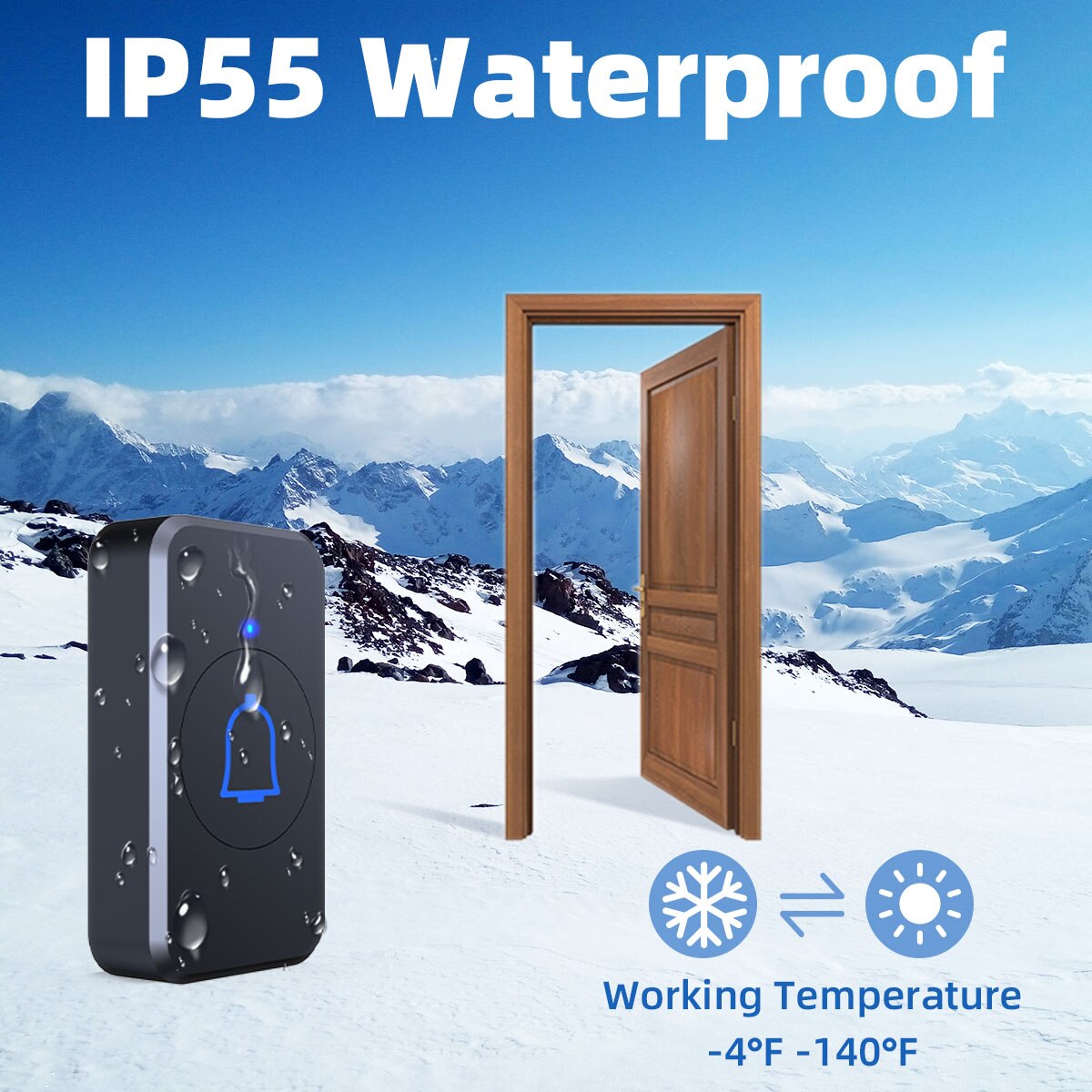 Waterproof Wireless Doorbell with 2 Receivers Outdoor Smart Home Door Bell Kit LED Flash with 56 Tones 300m House Door Chime