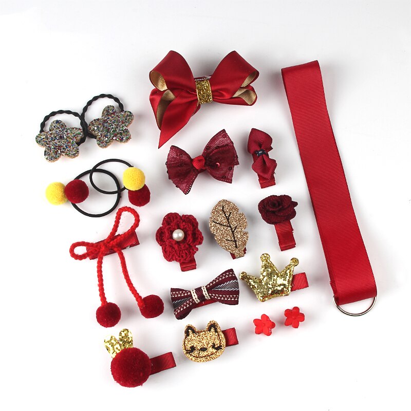 18 pz impostato di fermagli per capelli accessori per capelli carini ragazza cartone animato clip di capelli copricapo fiocco fiore animale tornante anello per capelli copricapo elastico: 18 pezzi vino