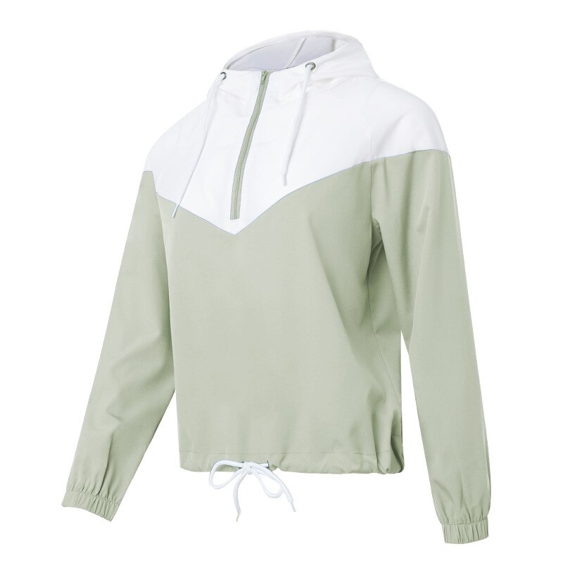 S-Xl Lange Mouwen Skin Running Jacket Vrouw Dunne Sport Dragen Voor Gym Splicing Capuchon, outdoor Sport Rits Jas: Light green / M