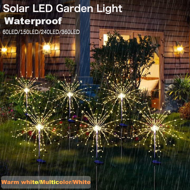 Luz solar de fogos de artifício ao ar livre à prova dwaterproof água solar jardim flor luzes com 8 modos flash string luz de fadas para iluminação ao ar livre