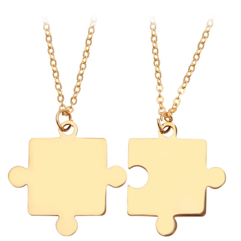 Mode Roestvrij Staal Paar Hanger Ketting 1 Paar Lover Gekoppeld Puzzel Kettingen Voor Vriendschap Minnaar Sieraden: Gold