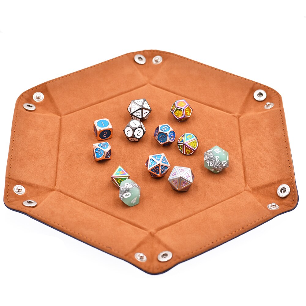 Reversible Foldable Dice Tray Hexagon Leather Dice Rolling Tray Portable Dice Holder for DND Dice Game Table Games Candy Storage