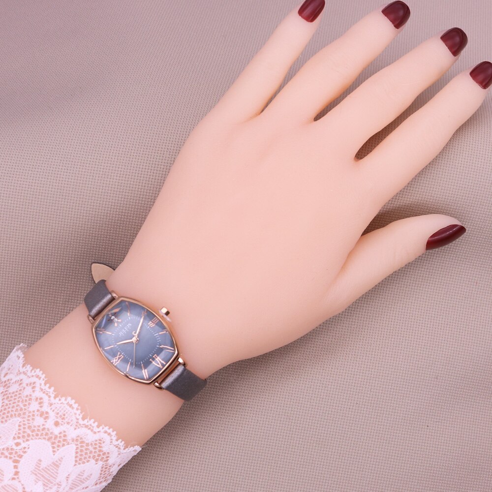 Julius-Reloj de mujer japonés Mov't Hours nácar, pulsera fina de , vestido de cuero con corte de estrella, de cumpleaños para niña
