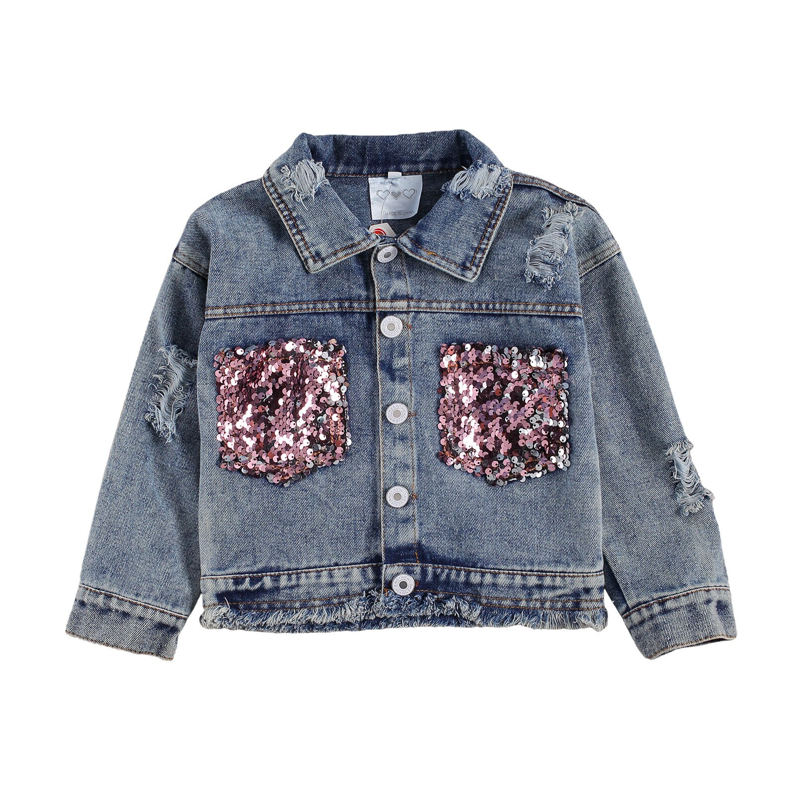 Lioraitiin 2-6Years bebé niño chaqueta de Denim para mujer leopardo/lentejuelas manga larga solo Breasted azul abrigos 2 Estilo: B / 6 años