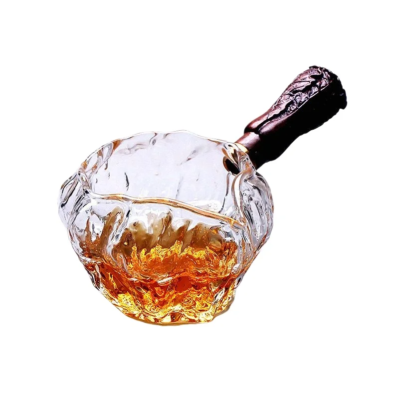 Decantador de jarra para servir té de vidrio, mango de madera, jarra de té chino Gongfu Chahai, taza de té de vidrio, cafetera y leche