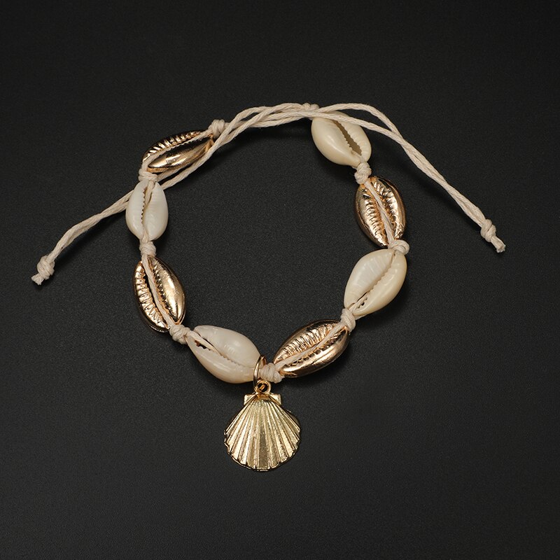 Docona-Tobilleras con colgantes de conchas doradas para mujer, cadenas ajustables para pies, joyería de playa para mujer 6957