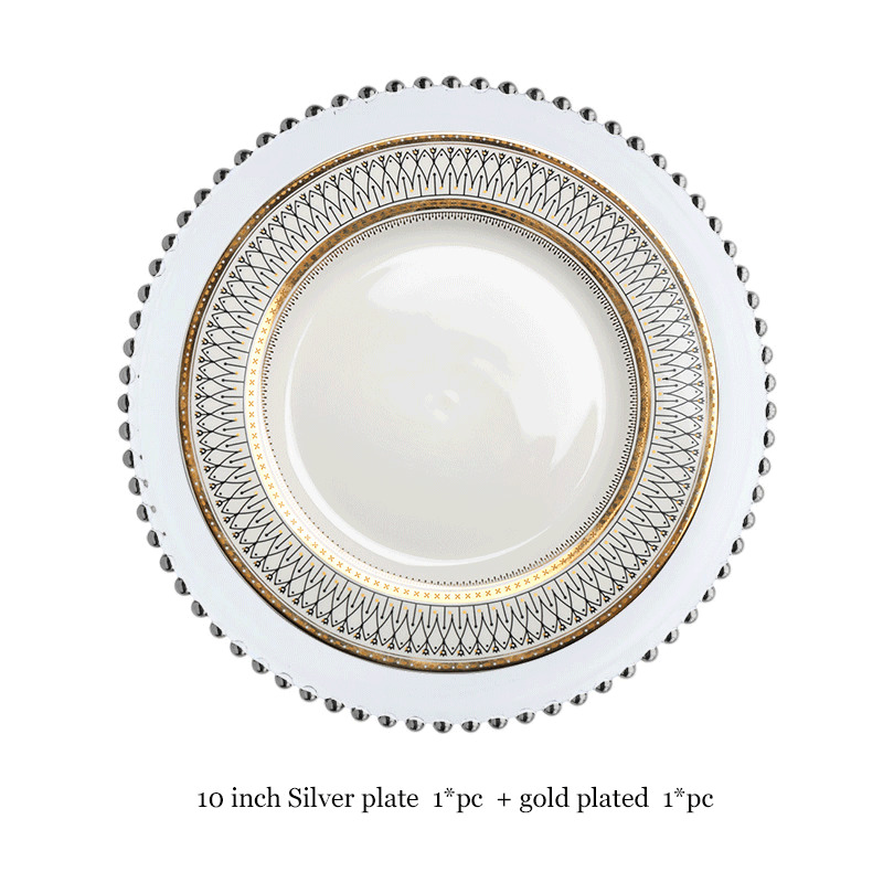 Elegent Glass Pearl Plate High-end Gold-plated Ceramics Disc Steak Salad Dish Wedding Banquet Dessert Pendulum Disc Saucer: 2pc silver