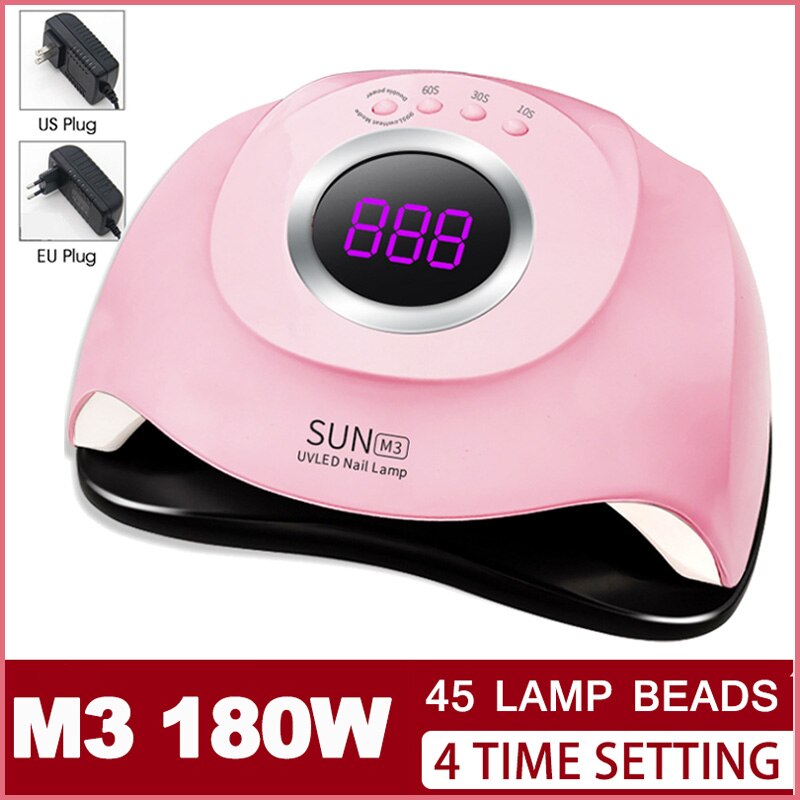 180W Zon M3 Nail Gel Droger Nail Lamp 45LED Uv Lamp Snel Droog Nagellak Drogen Lamp Roze/groen Professionele Manicure Lamp